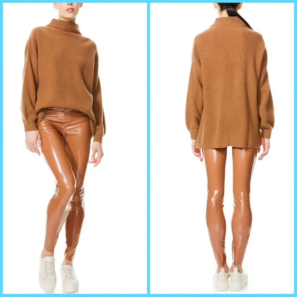 Alice + Olivia Caprice Oversized Cashmere Brown Turtleneck Sweater Top
